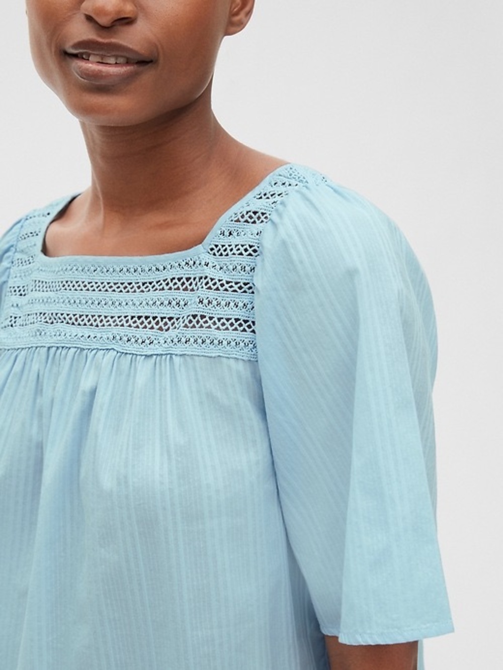 Gap Eyelet Embroidered Square-Neck Blouse in Dobby Stripe size M